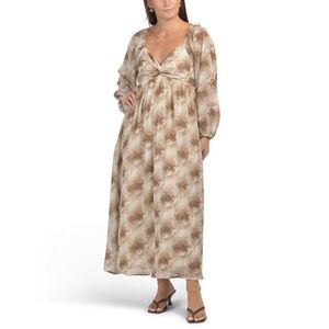 In February Vintage Look Rose Smocked Back Maxi Dress With Pockets Medium NWT